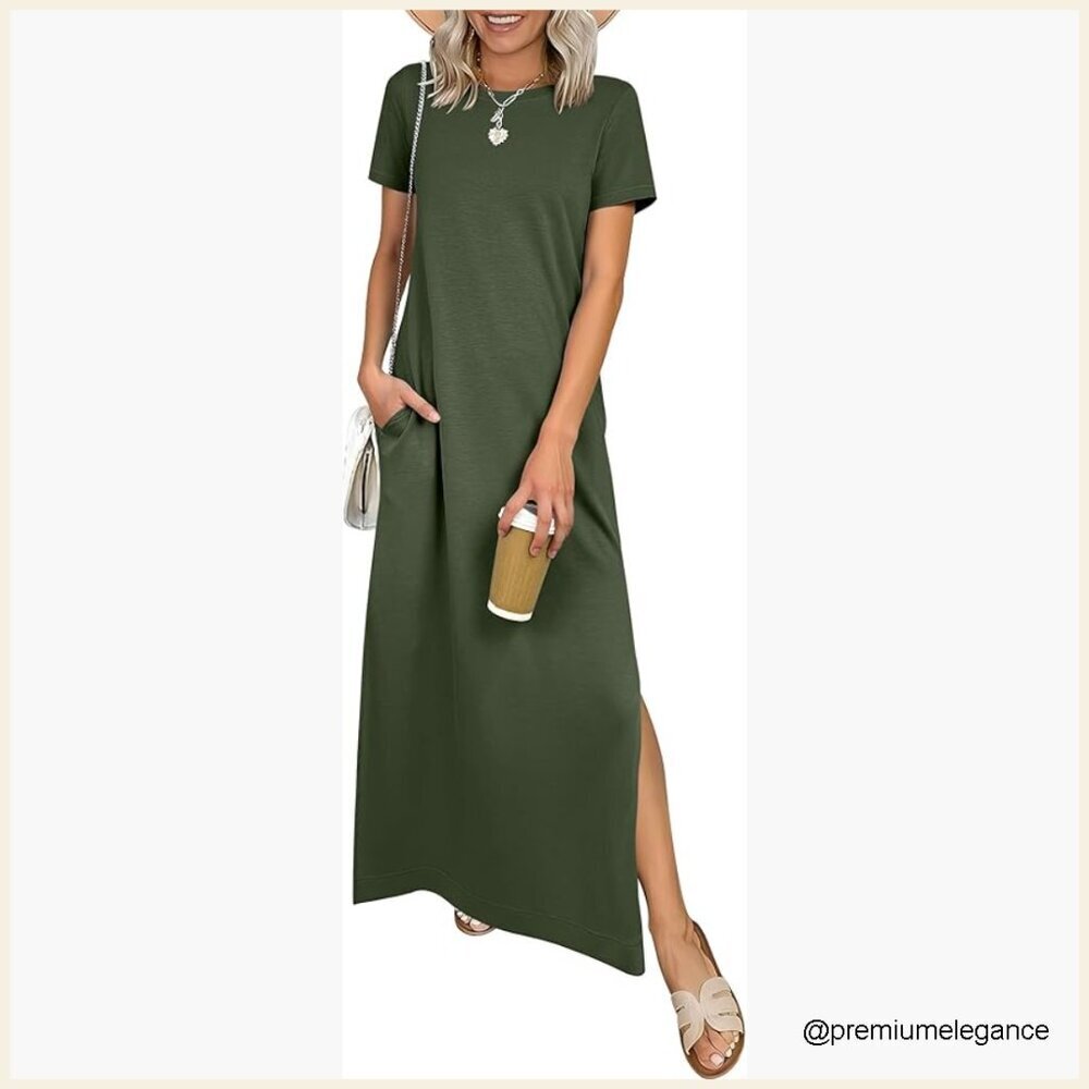 Maxi Dress Summer Casual Short Sleeve Crewneck Wrinkle Free Travel